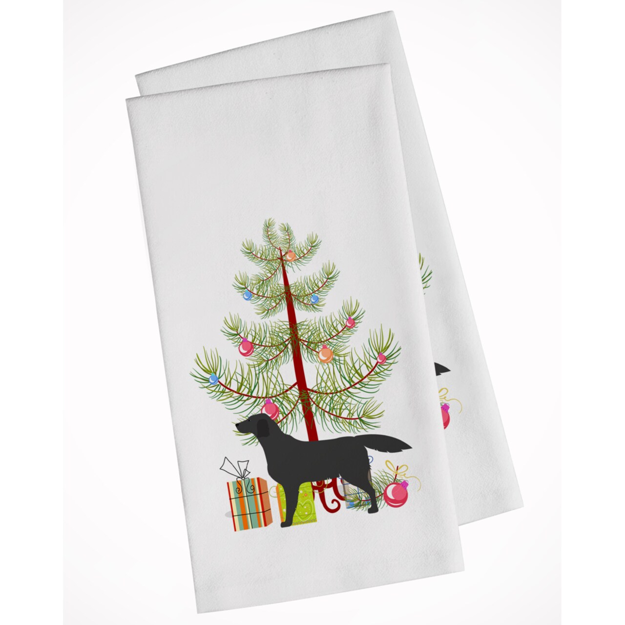 Caroline's Treasures Black Labrador Retriever Merry Christmas Tree White  Kitchen Towel Set of 2 Dish Towels